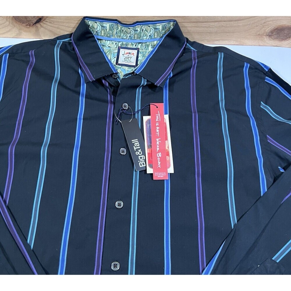 Jerry J. Garcia Black Blue Purple Striped Button Down Shirt Men's 2XLT - NEW! - Picture 6 of 10